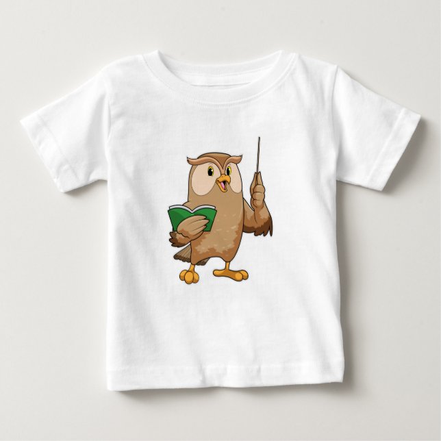 Owl als Lehrer mit Buch & Pointer Baby T-shirt (Vorderseite)