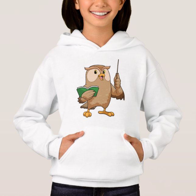 Owl als Lehrer mit Buch & Pointer Hoodie (Vorderseite)