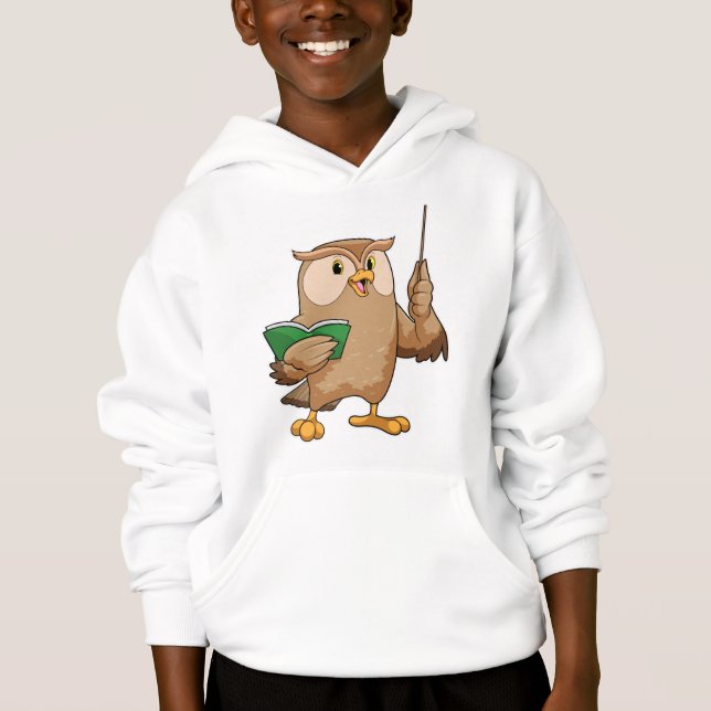 Owl als Lehrer mit Buch & Pointer Hoodie (Vorderseite)