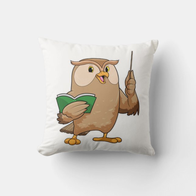 Owl als Lehrer mit Buch & Pointer Kissen (Vorderseite)