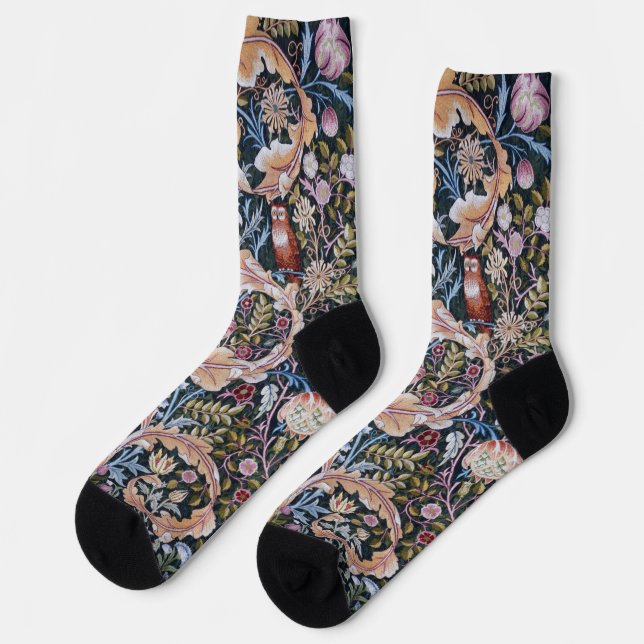 Owl and Flowers, William Morris Socken (Linkes Detail)