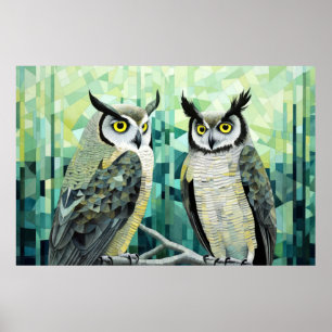 Owl Animal Bird Art Deco Paint Mosaic Poster