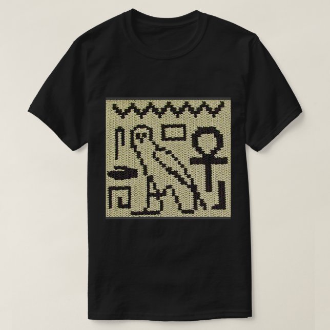 Owl Ankh Hieroglyphs Natural Artisan Crochet Print T-Shirt (Design vorne)