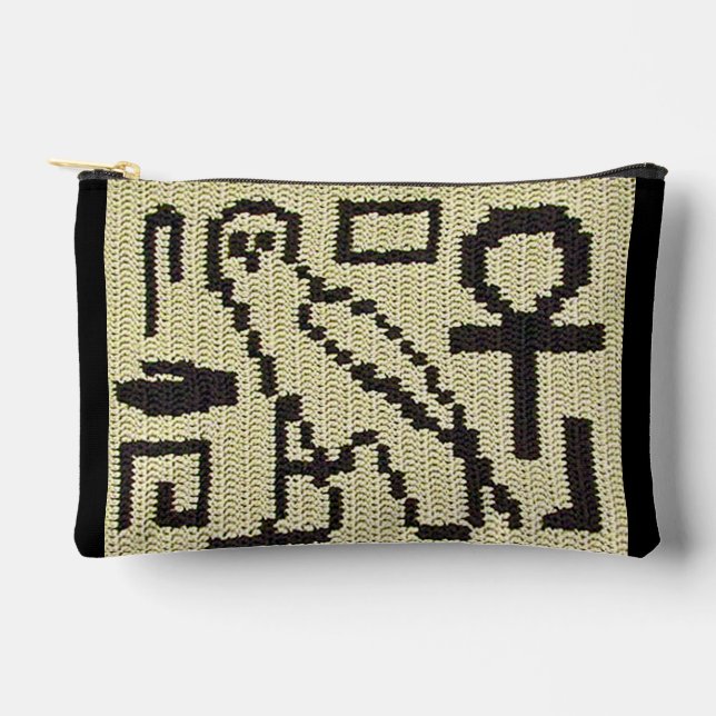 Owl Ankh Hieroglyphs Natural Artisan Crochet Print Zubehörtasche (Vorderseite)