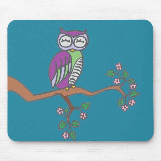Owl Art Night Blue Mousepad (Vorne)