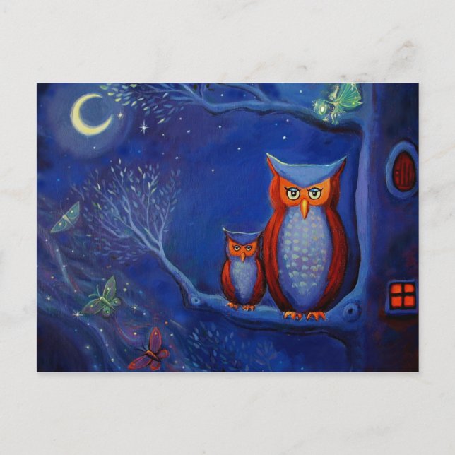 Owl Art Postcard - "The Forest At Night" Postkarte (Vorderseite)