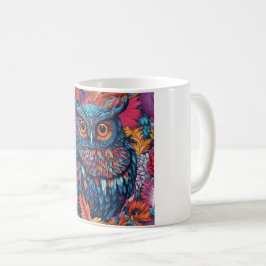Owl Art Zeichne Blaue Eule und rosa Blume Kaffeetasse