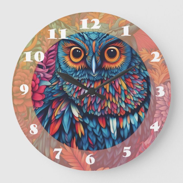 Owl Art Zeichnend Große Wanduhr (Vorderseite)