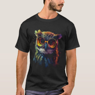 Owl Artwork Animal Glass Colorful Bird Owl T-Shirt