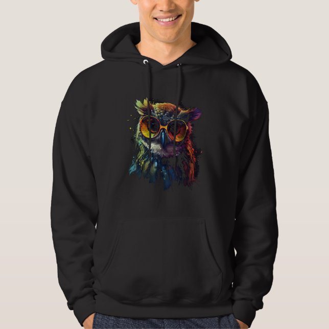 Owl Artwork  Animal Glasses Colourful Bird Owl Hoodie (Vorderseite)