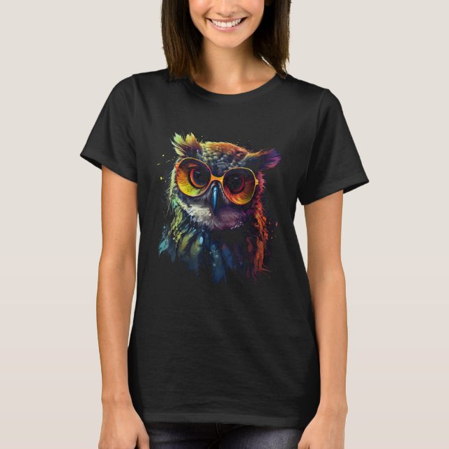 Owl Artwork  Animal Glasses Colourful Bird Owl T-Shirt (Vorderseite)