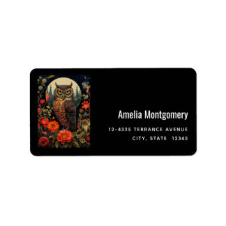 Owl at Night with a Full Moon Address Adressaufkleber