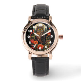 Owl at Night with a Full Moon Armbanduhr