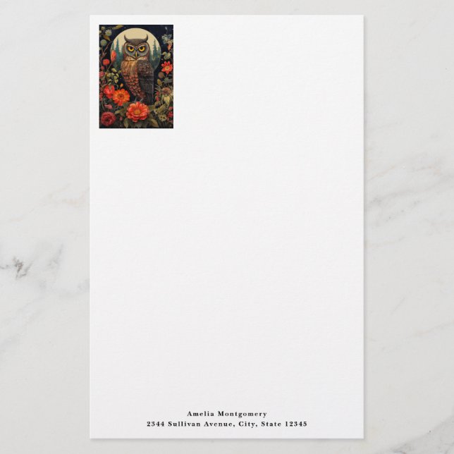 Owl at Night with a Full Moon Briefpapier (Vorderseite)