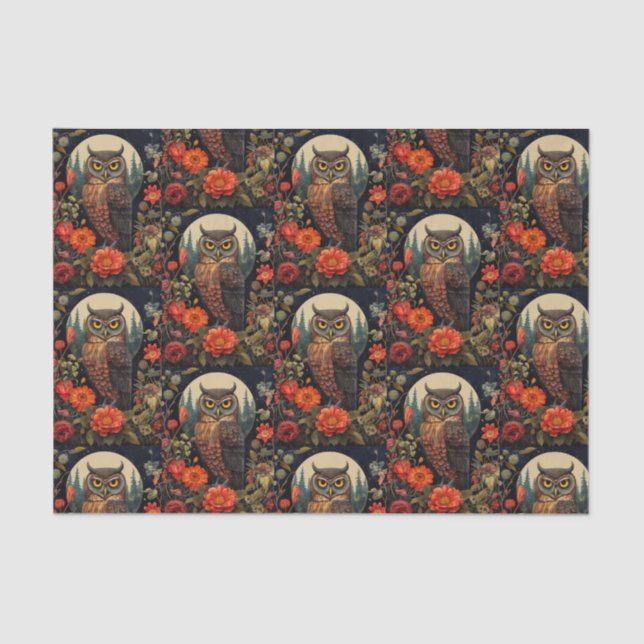 Owl at Night with a Full Moon Pattern Seidenpapier (Vorderseite)