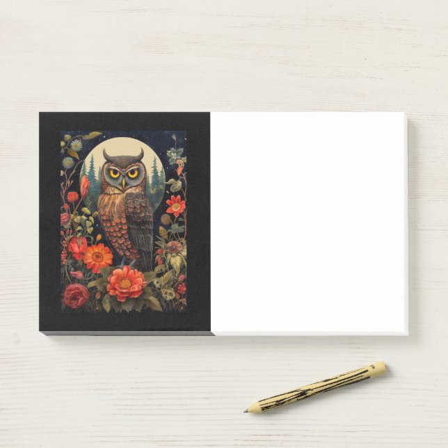 Owl at Night with a Full Moon Post-it Klebezettel (Auf Schreibtisch)