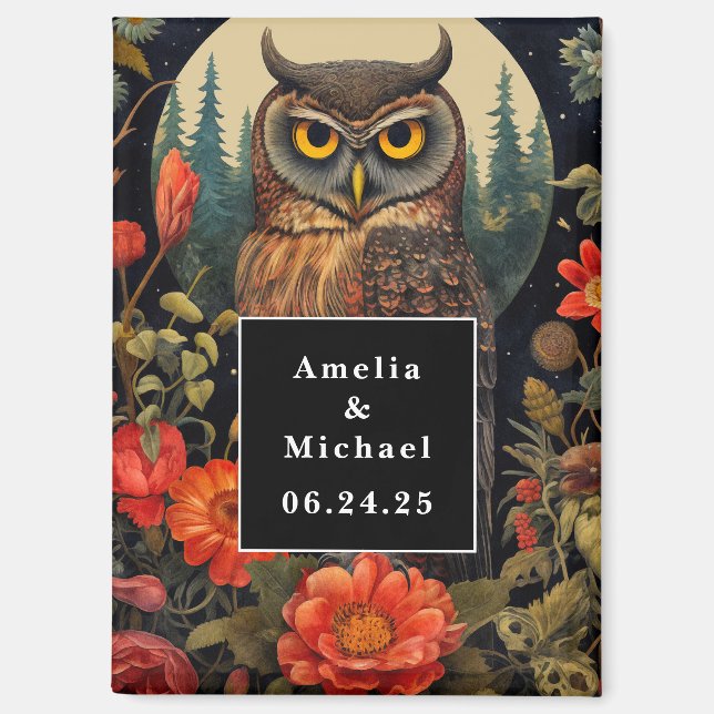 Owl at Night with a Full Moon Save the Date Magnet (Vorderseite)