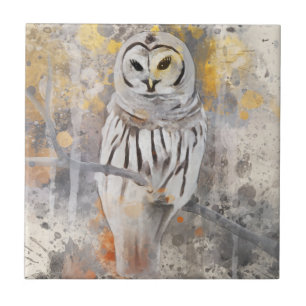 Owl auf Branch Watercolor Abstrakt Fliese