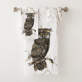 Owl auf braunem Marmor Badhandtuch Set