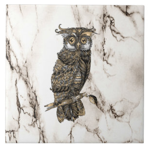 Owl auf braunem Marmor Fliese