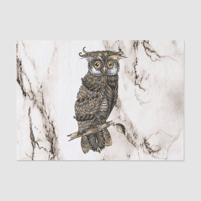 Owl auf braunem Marmor Seidenpapier (Vorderseite)