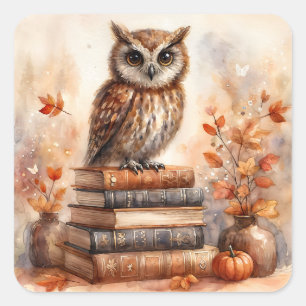 Owl auf Büchern Herbstfarbe Quadratischer Aufkleber
