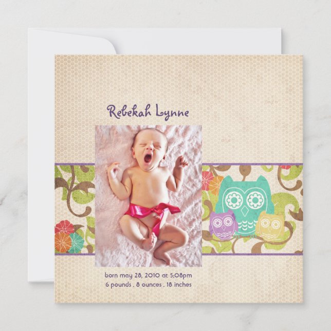 Owl Baby Birth Ankündigungen (Vorderseite)