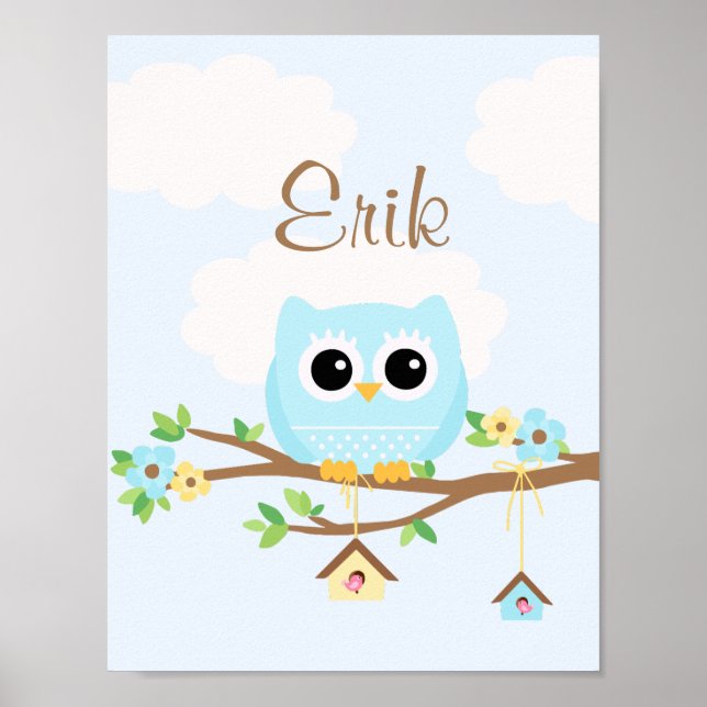 Owl Baby Boy personalisiertes Poster (Vorne)