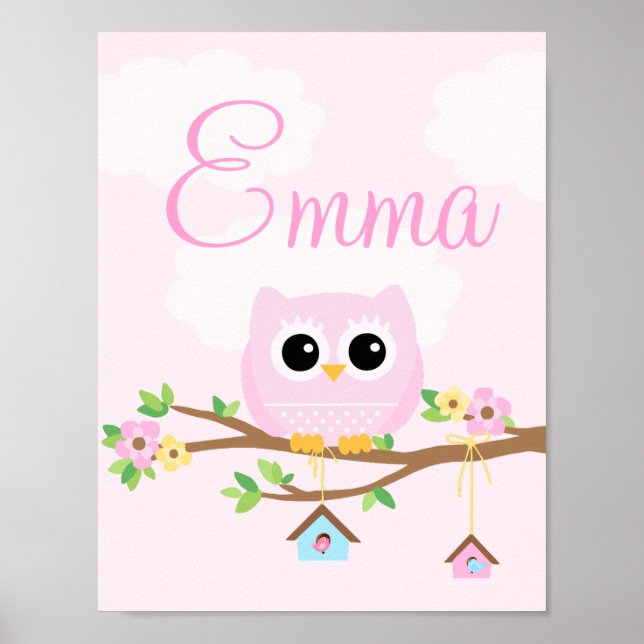 Owl Baby Girl rosa personalisiertes Poster (Vorne)