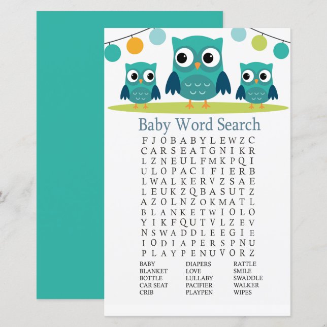 Owl Baby Shooter Word Search Game (Vorne/Hinten)