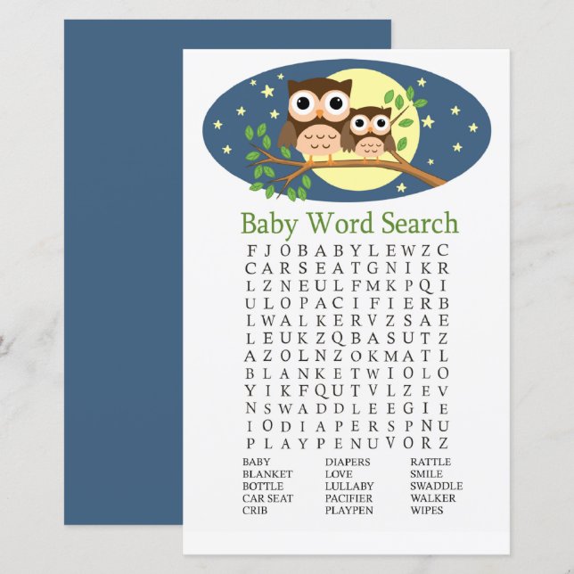 Owl Baby Shooter Word Search Game (Vorne/Hinten)