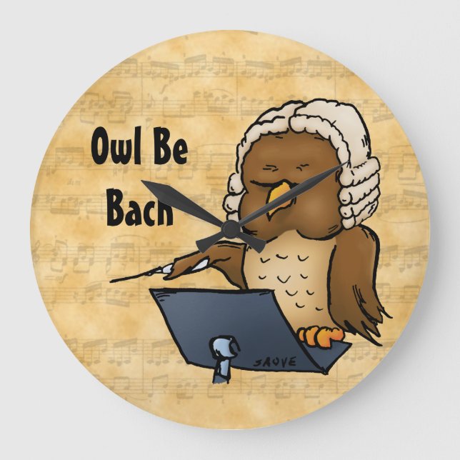 Owl Be Bach Große Wanduhr (Vorderseite)