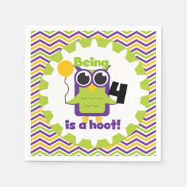 Owl Being 4 ist ein Hoot Birthday Paper Napkins Serviette