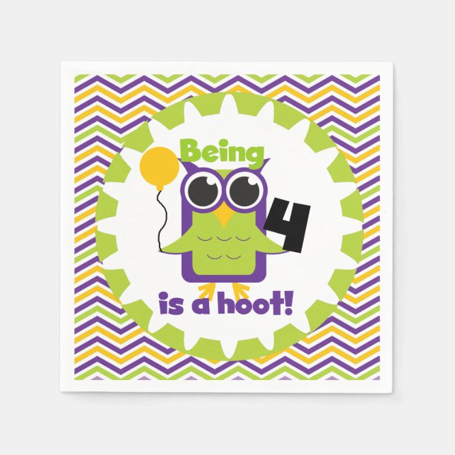 Owl Being 4 ist ein Hoot Birthday Paper Napkins Serviette (Vorderseite)