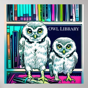 OWL BIBLIOTHEK, zwei Eulen, Bücher Poster