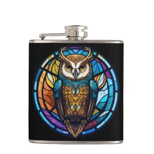 Owl Bird Animal Portrait Gestaltetes Glas Wildlife Flachmann