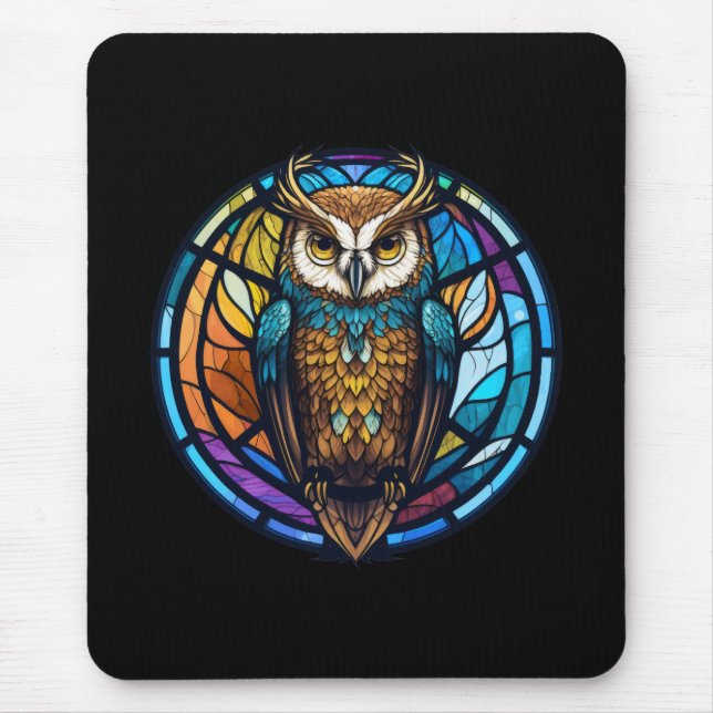Owl Bird Animal Portrait Gestaltetes Glas Wildlife Mousepad (Vorne)
