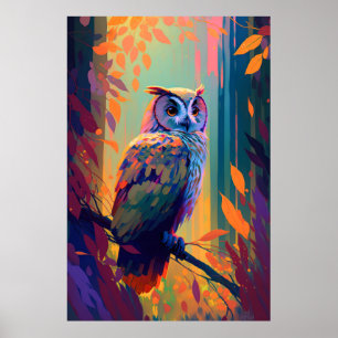 Owl Bird Animal Portrait Painting Wildlife Außenbe Poster