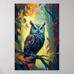 Owl Bird Animal Portrait Painting Wildlife Außenbe Poster