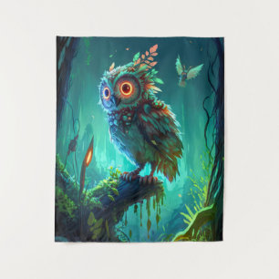 Owl Bird Animal Portrait Painting Wildlife Außenbe Wandteppich