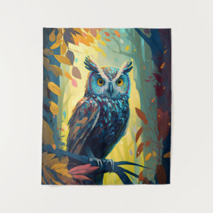 Owl Bird Animal Portrait Painting Wildlife Außenbe Wandteppich