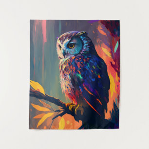 Owl Bird Animal Portrait Painting Wildlife Außenbe Wandteppich