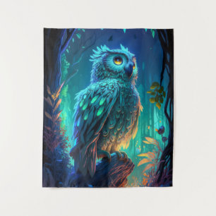 Owl Bird Animal Portrait Painting Wildlife Außenbe Wandteppich