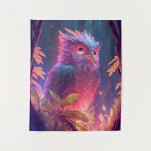 Owl Bird Animal Portrait Painting Wildlife Außenbe Wandteppich
