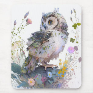Owl Bird Portrait Animal Painting Wildlife Forest Mousepad