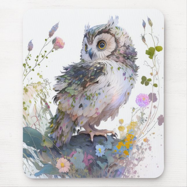 Owl Bird Portrait Animal Painting Wildlife Forest Mousepad (Vorne)