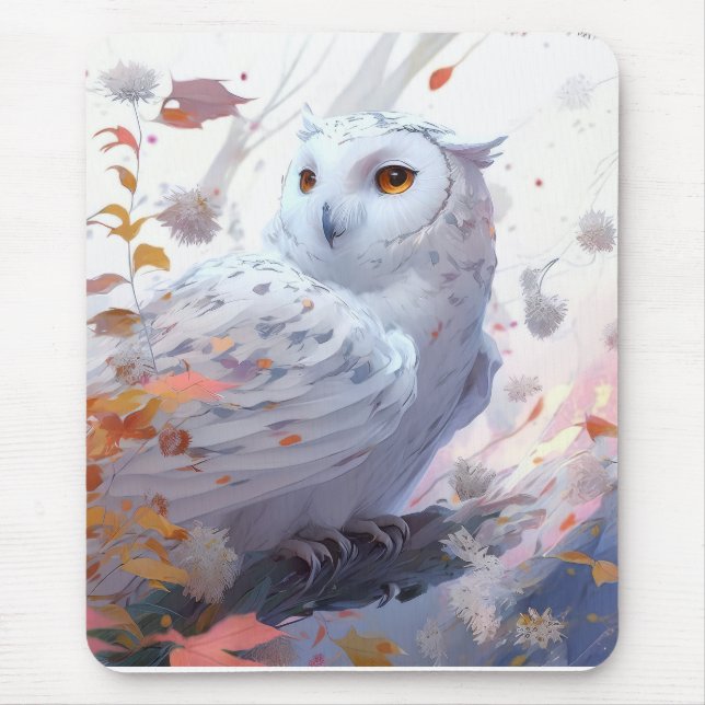 Owl Bird Portrait Animal Painting Wildlife Forest Mousepad (Vorne)