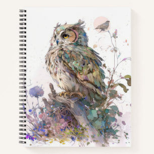 Owl Bird Portrait Animal Painting Wildlife Forest Notizbuch