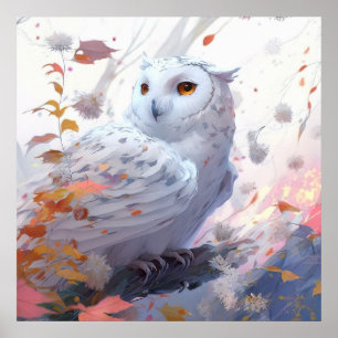 Owl Bird Portrait Animal Painting Wildlife Forest Poster