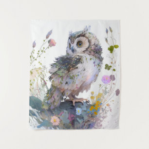 Owl Bird Portrait Animal Painting Wildlife Forest Wandteppich